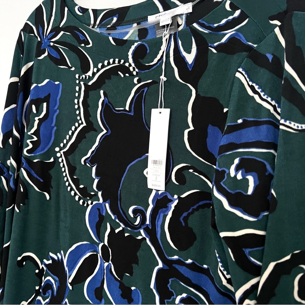 NEW NWT Chico’s Green Navy Eastern Bell Sleeve MIDI Dress Size 2 Large - Picture 8 of 9